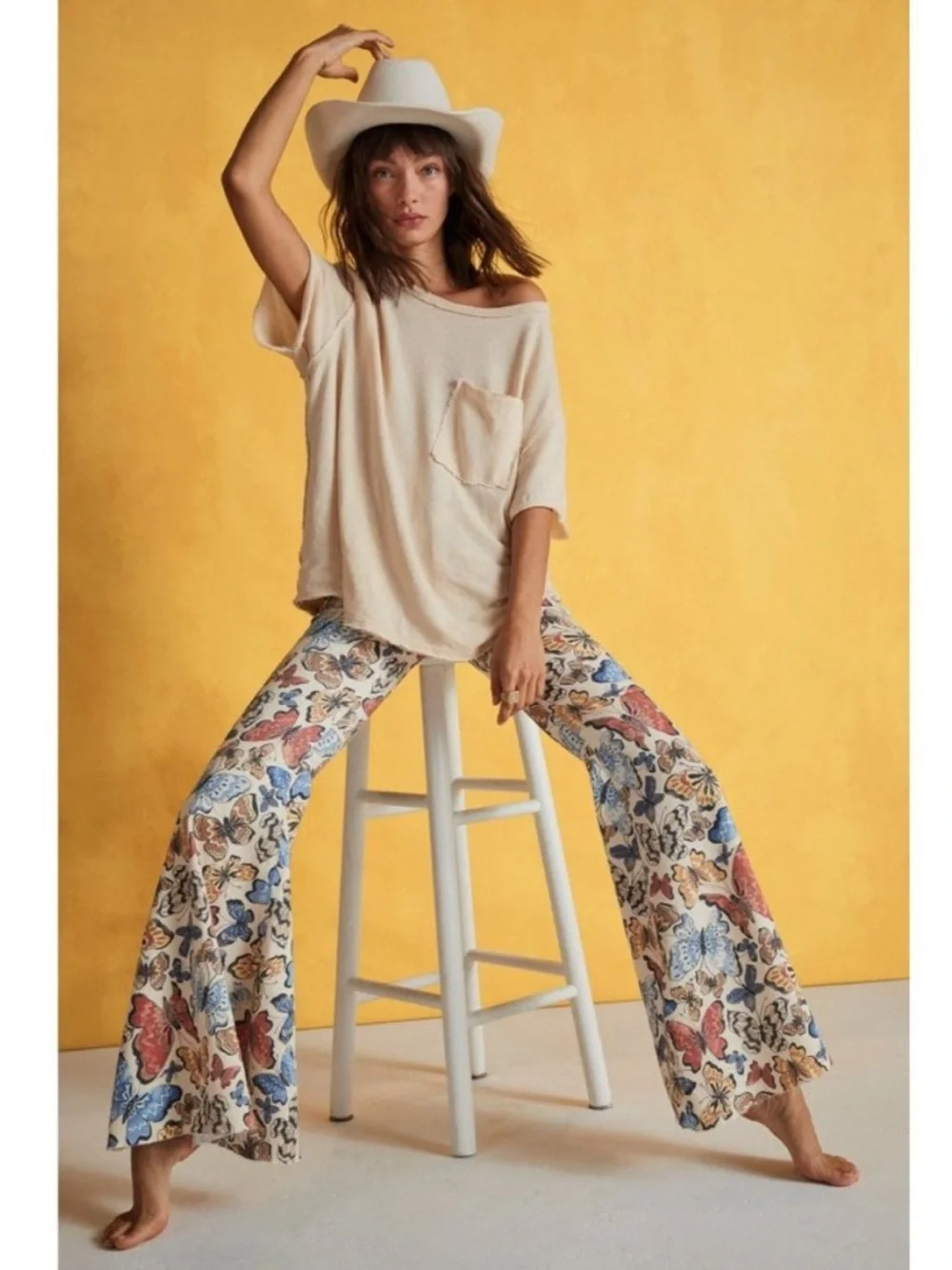 NWT Free People Just Float On Butterfly Print Flare Jeans 28 Boho Festival - Picture 4 of 11
